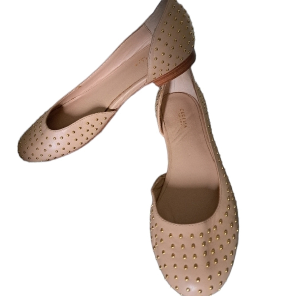 Cecelia NEW YORK leather studded flats shoes neutral beige almond toe